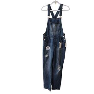 NWT Wallflower Girlfriend Straight Distressed Overalls Denim Jeans Size M Medium